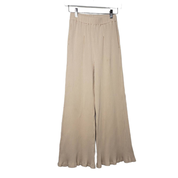 Callahan Knit Wear Bo Wide Leg Ribbed Pants in Cream - Picture 2 of 12